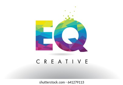 EQ E Q Colorful Letter Design with Creative Origami Triangles Rainbow Vector.