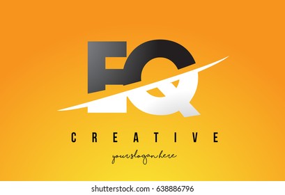 EQ E Q Letter Modern Logo Design with Swoosh Cutting the Middle Letters and Yellow Background.