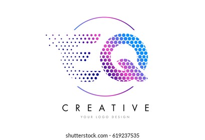 EQ E Q Pink Magenta Dotted Bubble Letter Logo Design. Dots Lettering Vector Illustration