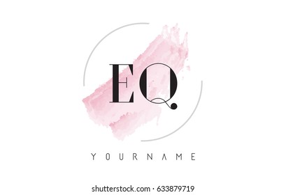 EQ E Q Watercolor Letter Logo Design with Circular Shape and Pastel Pink Brush.