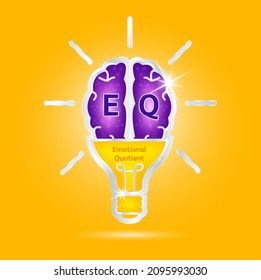 EQ Emotional intelligence. Heart and brain on balanced scale symbol. Intelligence Quotient and Emotional Quotient of a child. Design logo products in the form of the brain, light bulb. Vector EPS10.