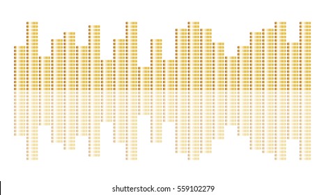 Eq, equalizer scale with reflection.Gold  musical bar showing volume on white  background.Vector illustration.