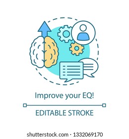 EQ improvement concept icon. Emotional intelligence idea thin line illustration. Way of brain development. Emotion management. Feeling control. Vector isolated outline drawing. Editable stroke