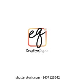 EQ initial handwriting with color logo icon template vector.