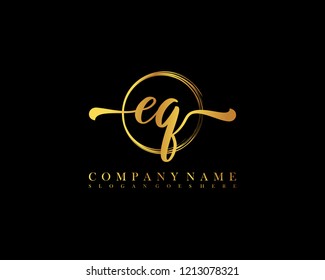 EQ initial handwriting logo circle template vector