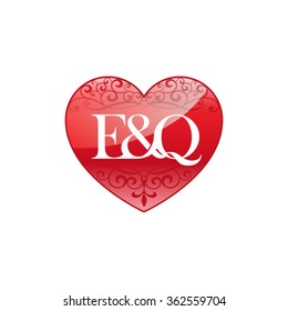 E&Q initial letter couple logo with ornament heart shape