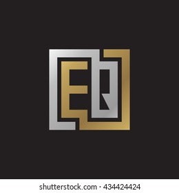 EQ initial letters looping linked square elegant logo golden silver black background