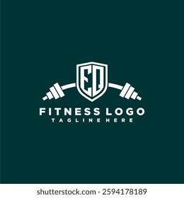 EQ initial monogram for fitnes or gym logo with creative shield and barbell design