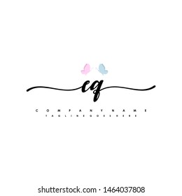 EQ initial signature logo. handwriting logo template vector,