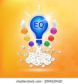 EQ, IQ Emotional intelligence. Heart and brain on balanced scale symbol. Intelligence Quotient and Emotional Quotient of a child. Design logo products in the form of the light bulb. Vector EPS10.