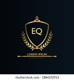 EQ Letter Initial with Royal Template.elegant with crown logo vector, Creative Lettering Logo Vector Illustration.