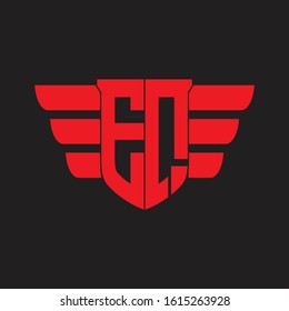 EQ Logo monogram with emblem and wings element design template on red colors