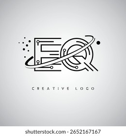 EQ Orbit Monogram Logo – Futuristic Minimal Letter mark with Circular Line Art, Tech-Inspired Dots and Space Motion Concept for Modern Branding Identity