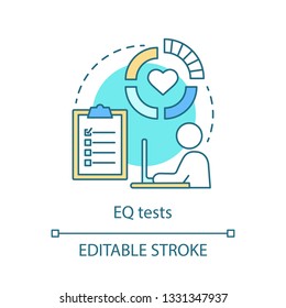 EQ tests concept icon. Emotional intelligence idea thin line illustration. Examination paper quotient verification. Emotion management checkout. Vector isolated outline drawing. Editable stroke