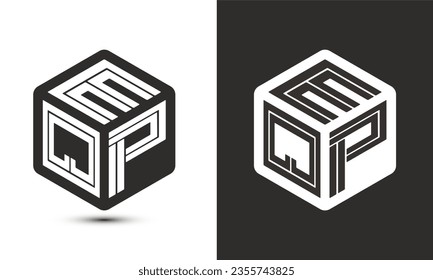 EQP-Logo-Design mit Illustrator-Würfel-Logo, Vektorlogo modernes Alphabet-Schriftart überlappen Stil. Premium Business Logo Symbol. Weiße Farbe auf schwarzem Hintergrund