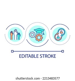 Equal academic opportunities loop concept icon. Student collaboration abstract idea thin line illustration. Cooperative learning. Isolated outline drawing. Editable stroke. Arial font used