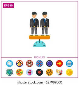 Equal businessmen on scales vector icon