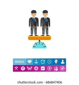 Equal businessmen on scales vector icon