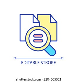 Equal files RGB color icon. Digital document. Identical paperwork. Duplicate and copy text. Isolated vector illustration. Simple filled line drawing. Editable stroke. Arial font used