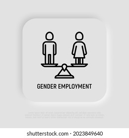 Equal gender employment thin line icon, woman and man on the scales are equal. Gender equality. Vector illustration.