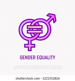 Equal gender rights thin line icon: woman and man are equal. Modern vector illustration.