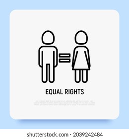 Icono de línea delgada de derechos de género iguales, mujer y hombre son iguales. Ilustración vectorial moderna.