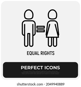Equal gender rights thin line icon, woman and man are equal. Modern vector illustration.