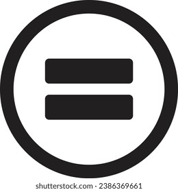 Icono igual. Signo de ecuación en un círculo aislado sobre fondo blanco