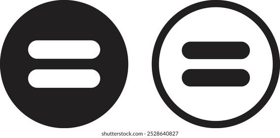 Equal icon set in two styles isolated on white background . Math equal icon vector
