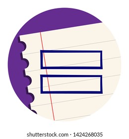 Equal Math Symbol. Free Hand Icon on a Notebook Sheet