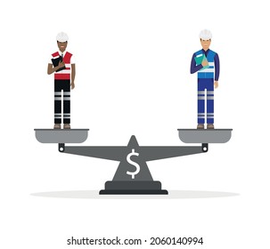 equal pay concept. Discrimination and unequal financial gain. Wage Inequality Concept. Equal pay.
