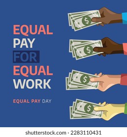 equal pay day vector illustration. equal pay day greeting template with hand and money flat illustration. money and hand vector design.