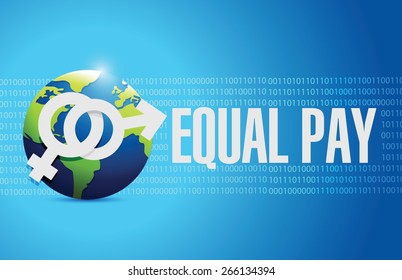 equal pay globe sign illustration design over binary background