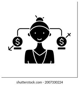 Equal pay glyph icon. Business gender equality with businessman and businesswoman. Symbol of equal pay,salary, fairness and justice.Filled flat sign. Isolated silhouette vector illustration