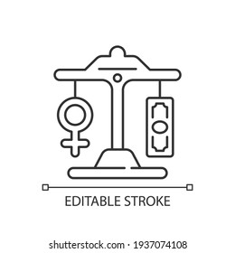 Equal Pay Linear Icon. Gender Pay Gap Decrease. Difference Between Male And Female Earnings. Thin Line Customizable Illustration. Contour Symbol. Vector Isolated Outline Drawing. Editable Stroke