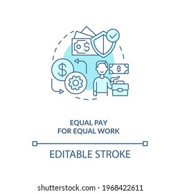 Equal pay for equal work blue concept icon. Fair labour for immigrants. Legal protection. Migrant worker rights idea thin line illustration. Vector isolated outline RGB color drawing. Editable stroke