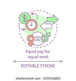 Equal Pay For Equal Work Concept Icon. Labor Rights Idea Thin Line Illustration. Gender Pay Gap. Workplace Discrimination. Gender Wage Inequality. Vector Isolated Outline Drawing. Editable Stroke