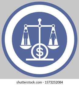 Equal pay.Sign.
Image of man and woman standing on the scales. Set of signs in a circle.
