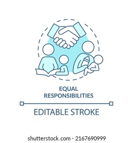 Equal responsibilities turquoise concept icon. Benefit of same-sex parenting abstract idea thin line illustration. Isolated outline drawing. Editable stroke. Arial, Myriad Pro-Bold fonts used