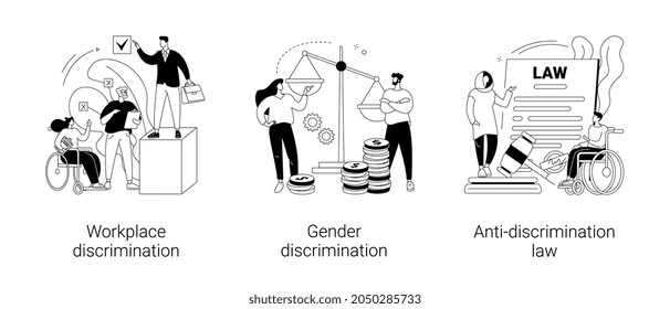 Equal Rights Abstract Concept Vector Illustration Set. Workplace And Gender Discrimination, Anti-discrimination Law, Roles And Stereotypes, Sexual Harassment, Social Equality Abstract Metaphor.