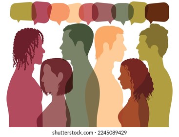 Equal rights for all races and protests. Communication concept. Vector Illustration. People from diverse backgrounds communicating and sharing ideas and information on social networks.