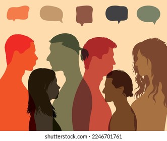 Equal rights for all races and protests. Communication concept. Vector Illustration. People from diverse backgrounds communicating and sharing ideas and information on social networks. 
