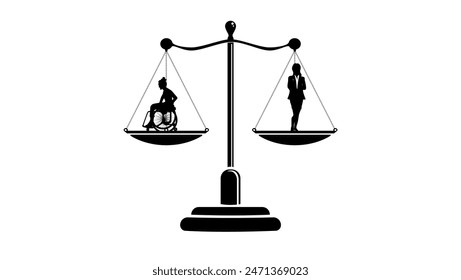 Gleiche Rechte für Menschen mit und ohne Behinderung, schwarze isolierte Silhouette