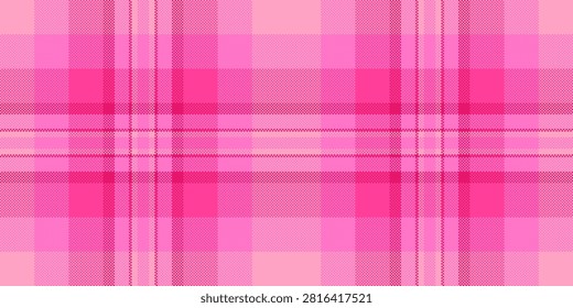Equal seamless pattern vector, carnival tartan check textile. Outline plaid fabric texture background in pink and bright colors palette.