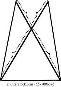Werden die gleichen Segmente in einem Isosceles-Dreieck gemessen, so sind die Linien, die die Enden dieser Segmente mit den gegenüberliegenden Enden der Basis verbinden, gleich, die Zeichnung der Vintage-Linie oder die Gravierungsgrafik.