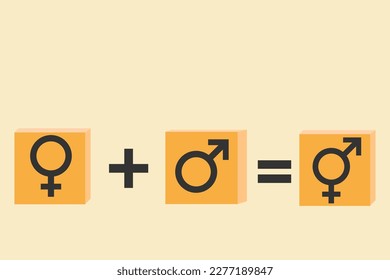 Gleiches Zeichen zwischen Symbolen von Männern und Frauen. Konzept für die Gleichstellung der Geschlechter