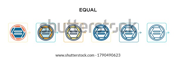 Equal sign vector icon in 6 different modern styles.\
Black, two colored equal sign icons designed in filled, outline,\
line and stroke style. Vector illustration can be used for web,\
mobile, ui