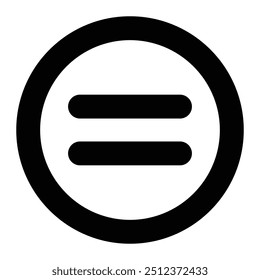 Equal symbol vector icon. Equal math sign in circle. Black silhouette.