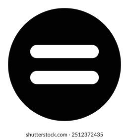 Equal symbol vector icon. Equal math sign in circle. Black silhouette.