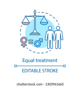 Equal Treatment Concept Icon. Employee Rights Protection Idea Thin Line Illustration. Sexual Equality. Gender Policy. Women Empowerment. Vector Isolated Outline Drawing. Editable Stroke